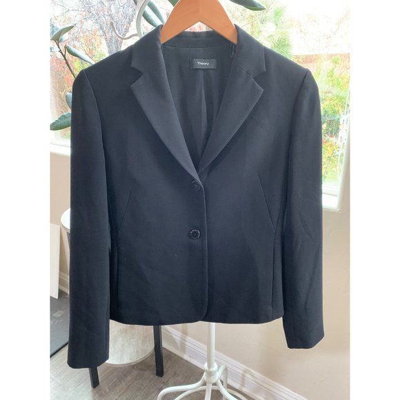 Theory Pleated Blazer Black Crepe Size 0 $465 Womens Career 6498 Pockets - Picture 3 of 14